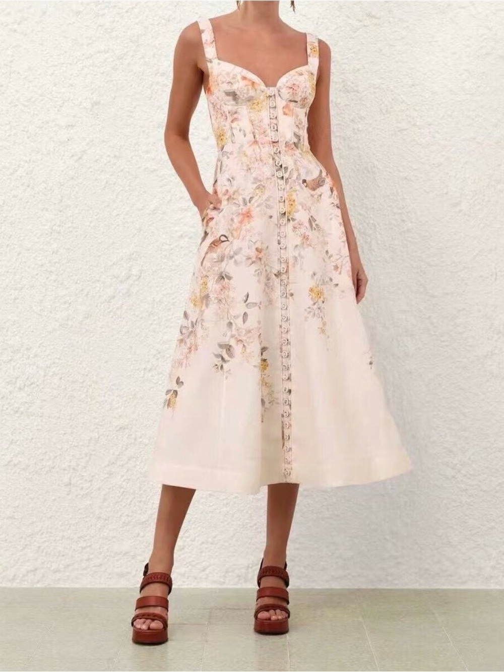 Zimmermann Cream Floral Maxi Dress with Pink & Orange Accents size 0 - Picture 4 of 16